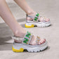 Size35-39 Summer Women Shiny Slippers Outdoor Crystal High Heels Bohemian Beach Wear-resistant Non-slip Slippers Wedge Platform Rhinestone Sandals