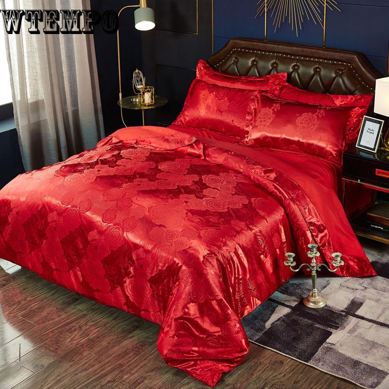 Silk Satin Jacquard Bedding Set Bed Sheet Pillowcase Duvet Cover Set Bed Linen Bedspread 4pcs