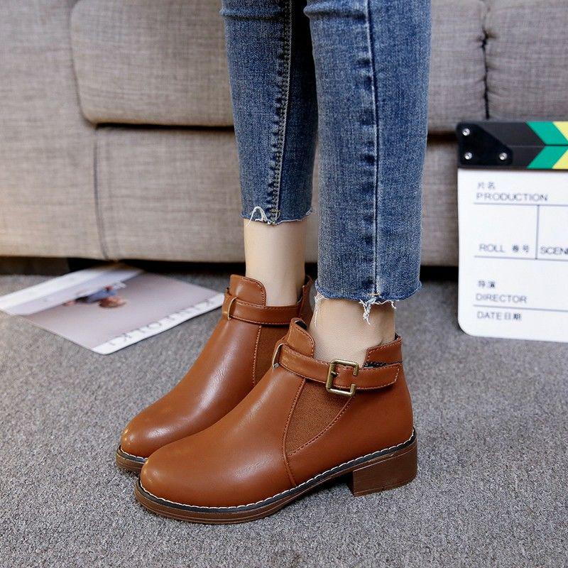 Women Ankle Martin Boots Autumn Female Casual Shoes Woman Flat Fashion Platform Round Toe Buckle
