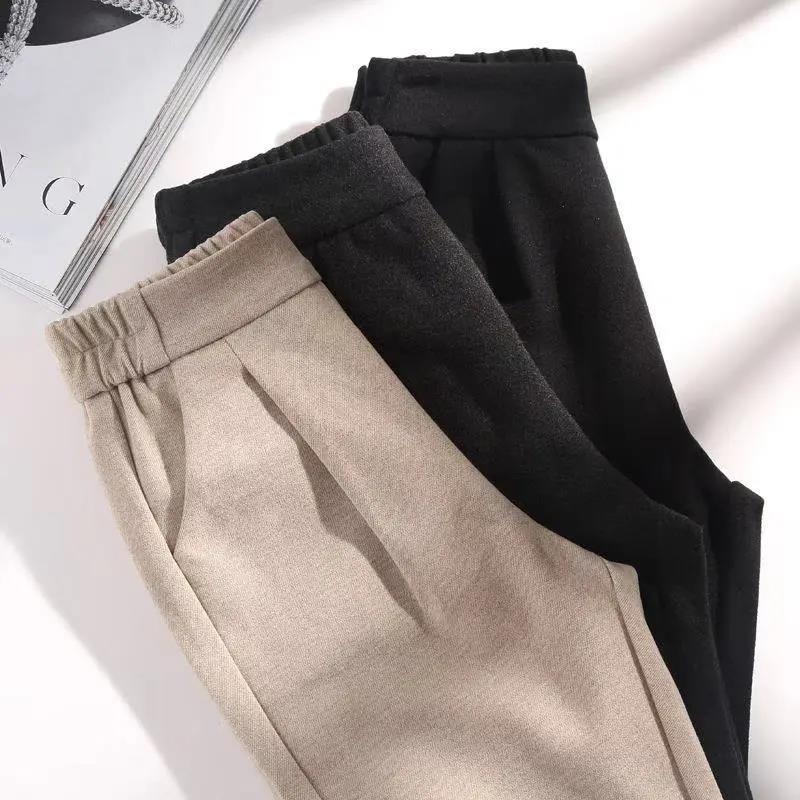 Woolen Pants Women's Autumn and Winter Korean Style Loose and Thin Straight Casual Pants Carrot Harem Trousers Warm and Fashionable