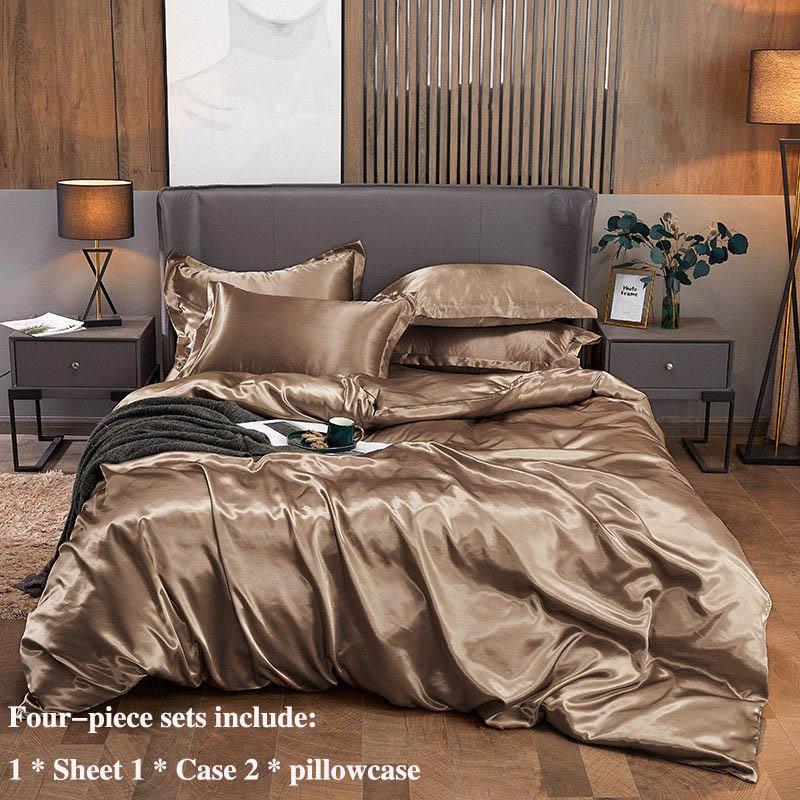 Summer Ice Silk Four-piece Bed Supplies Simple Silkwool INS Wind Is Sleeve Bed Single Pillow Set Home Bedding
