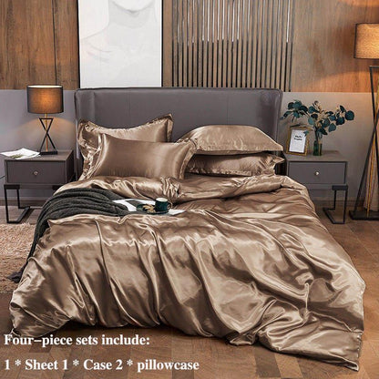 Summer Ice Silk Four-piece Bed Supplies Simple Silkwool INS Wind Is Sleeve Bed Single Pillow Set Home Bedding