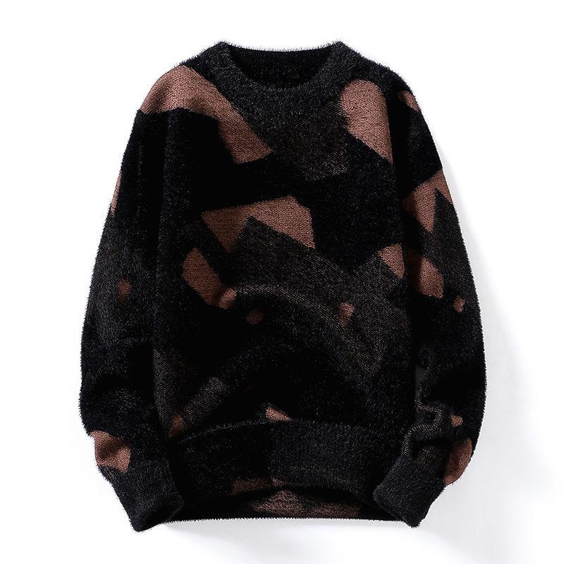 Men's Sweater Autumn and Winter Thickening Round Neck Pullover Sweater Tide Slim Warm Sweater Bottoming Shirt Youth Shirt