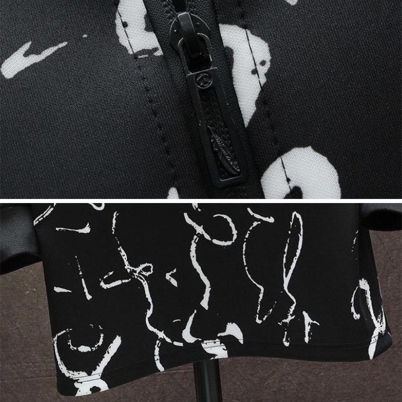 Chinese Calligraphy Print Jacket Men Hooded Windbreaker Spring Casual Loose Coat Soft Comfortable Top Long
