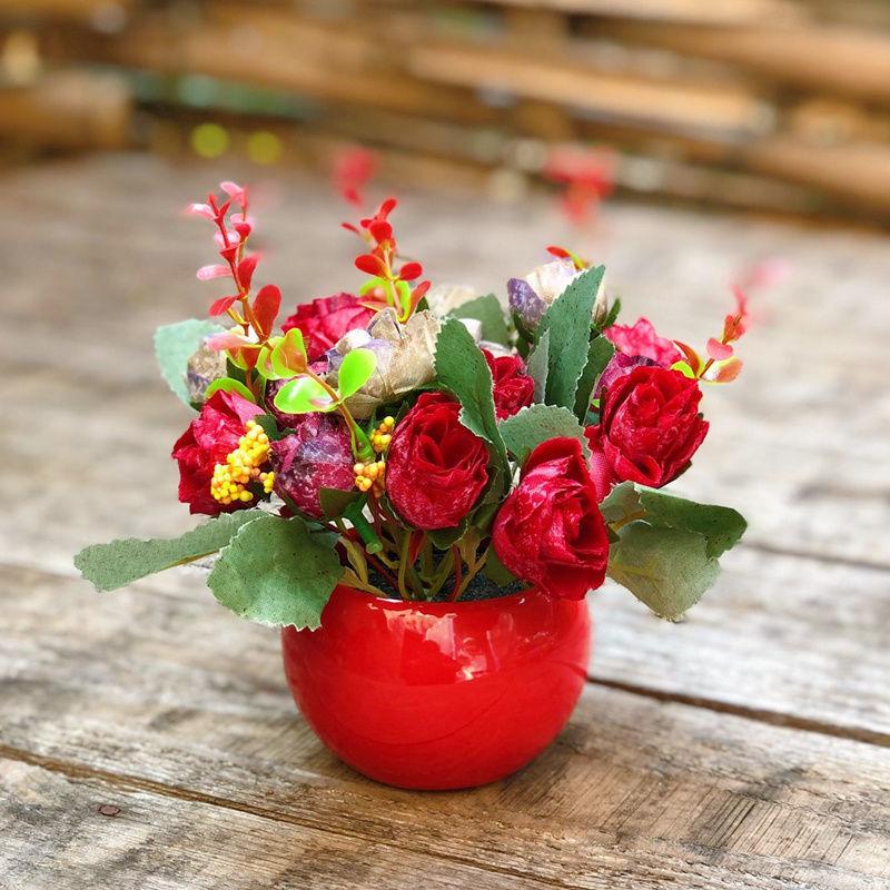 Home Furnishing Living Room Bedroom Furnishing Hotel Restaurant Decoration Floral Art Artificial Flower Ceramic Set Fake Flower Potted Plant