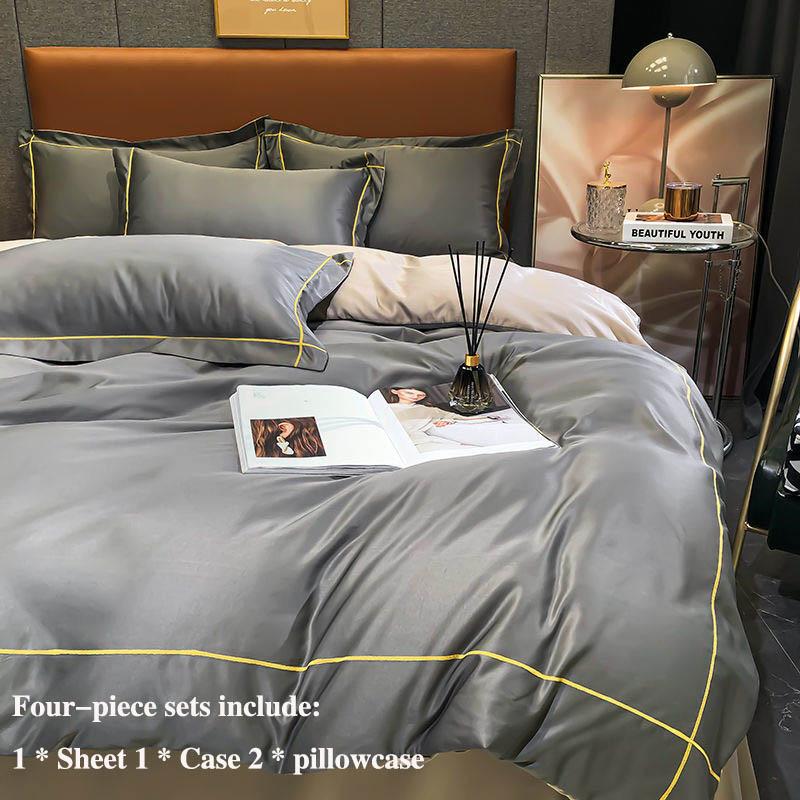 European-style Solid Color Double-sided Ice Silk Four-piece Bed Supplies Silk Slide Diet Water Wash Silk Sheets Were Set of Homes Set