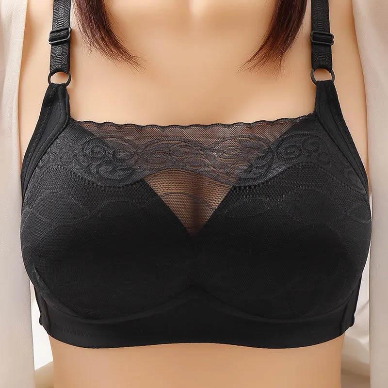 Women's Thin No Rims Sexy Lace Underwear Anti-glare Anti-sagging Breasts Full Cups Breathable Light and Soft Bra