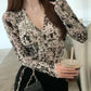 Women's Spring and Autumn Long-sleeved Shirt V-neck Slim Bottoming Top