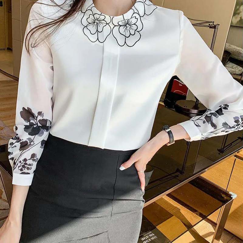 Spring and Autumn Clothes Slimming Top Women's Loose Long-sleeved Shirt All-match T-shirt