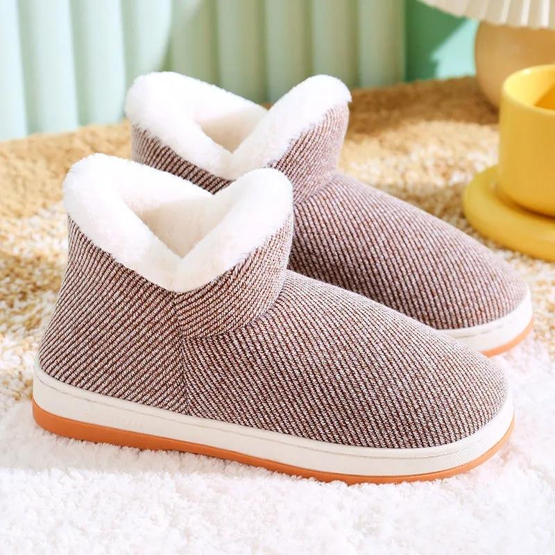 Winter Warm Non-slip Cotton Slippers for Couples Home Furnishing with Heel Thick-soled Bag Men's and Women's Cotton Shoes High-top