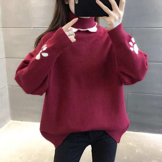 Autumn Winter Ladies Turtleneck Sweater Women  Thick Loose Bottoming Shirt Fashionable Outside Wear All-match