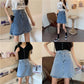 Summer  Version  The High Waist  Thin Bag Hip A-line Skirt Female Student Design Sense Denim Skirt
