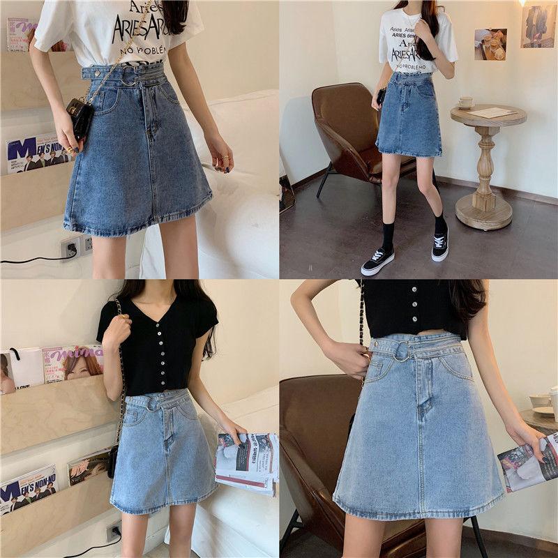 Summer  Version  The High Waist  Thin Bag Hip A-line Skirt Female Student Design Sense Denim Skirt
