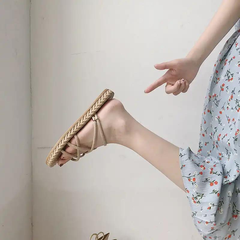 Flat Sandals Women Summer Wear All-match Two-wear Sandals and Slippers Women's One-word Buckle Simple Roman Shoes Light