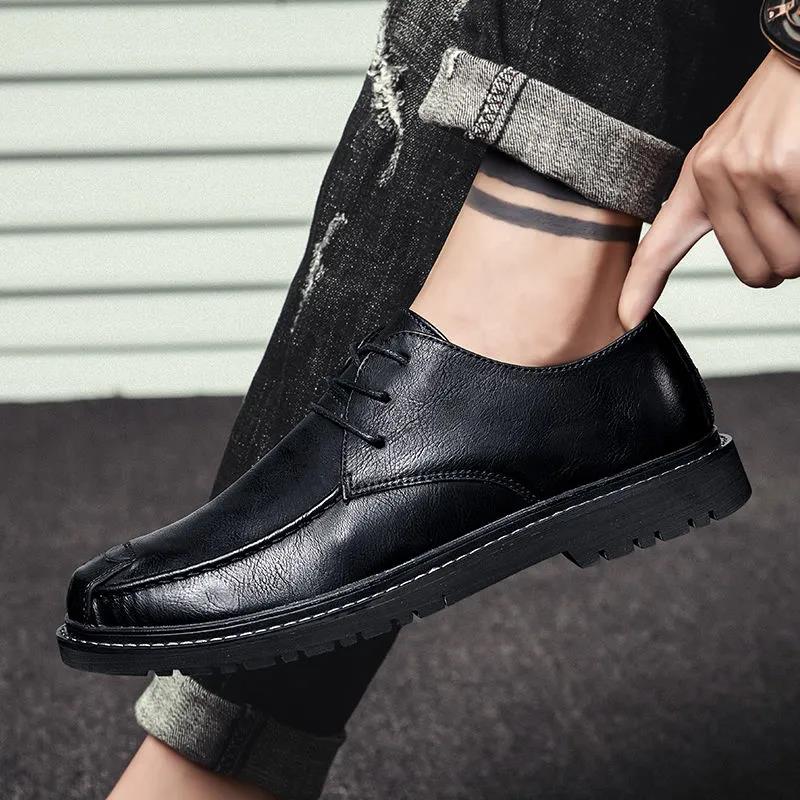 Full Soft Leather Shoes Men's Spring and Autumn Black Casual Shoes Korean Fashion Lazy Shoe