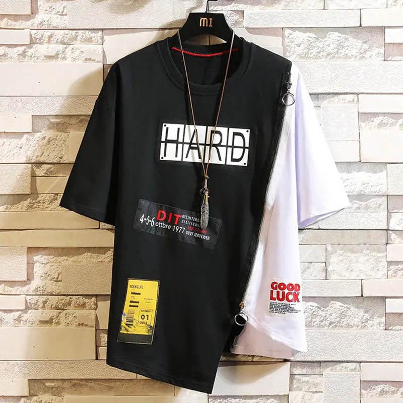 Men's Summer Stitching Short-sleeved T-shirt Male Student Korean Version Loose Five-point Sleeve Hip-hop Half-sleeve Male