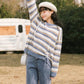 Autumn Winter Women Stripe Knitting Sweaters Korean O-Neck Loose Casual Jumpers Long Sleeve Pullover Tops Girls Sweet Warm Sweater Soft Knitwear Coat