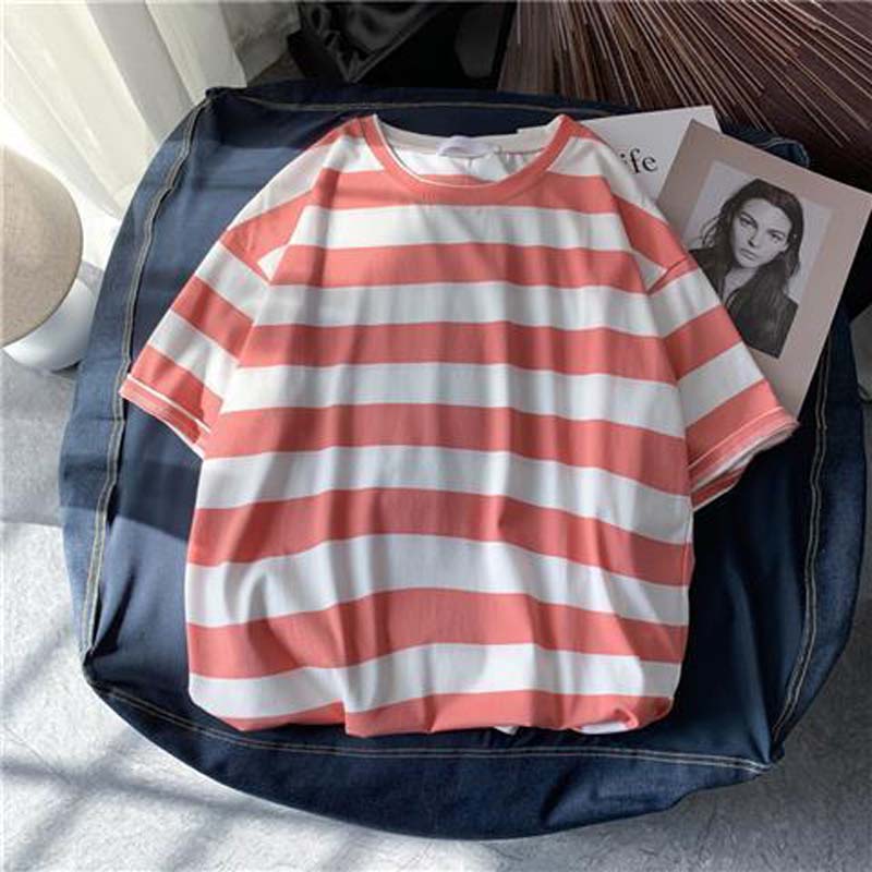 Short-sleeved T-shirt Men's Summer New Couple Striped Half-sleeved T-shirt Trend Loose Casual All-match Top