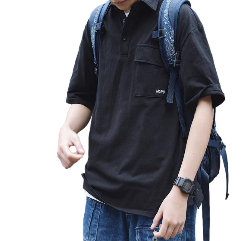 Embroidered Pocket  Shirt Tooling Loose Lapel College Style Casual All-match Short-sleeved T-shirt