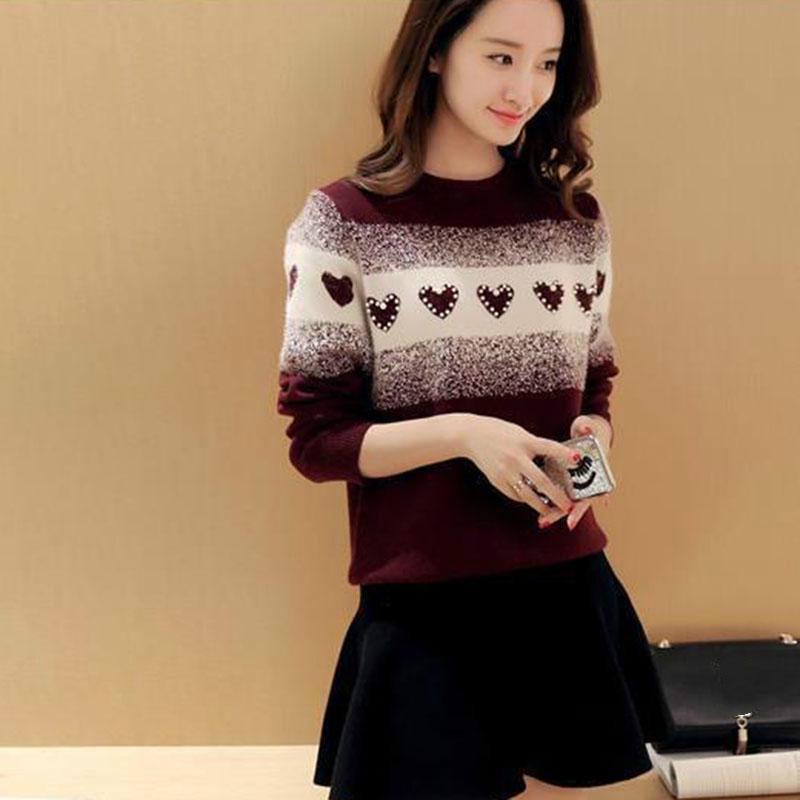 Autumn Winter Korean  Short Pullover Sweater Lapel Loose Sweater Coat Sweet Beaded Fake Two pieces Sweaters for Students Office Ladies
