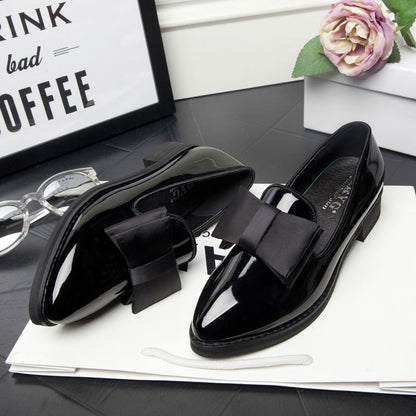 Single Shoes Female Comfortable Pointed Small Leather Shoes Female Students Korean Version of All-match Soft Sole Casual Bowknot Shoes