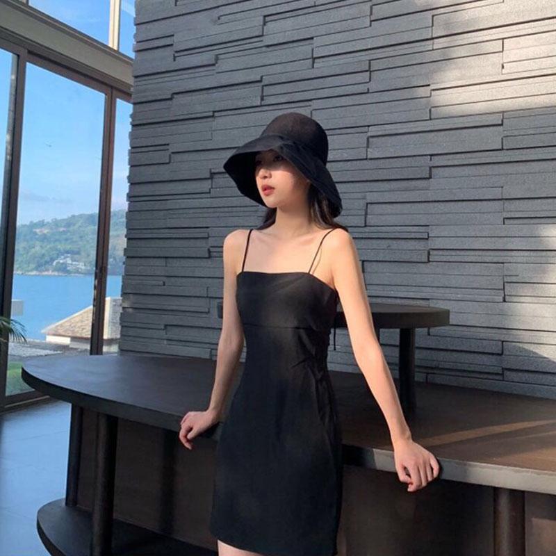 Black Suspender Skirt Dress Was Thin with A Little Black Dress Hepburn Style Skirt Female