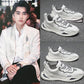 Men Dad Sneakers Platform Leather Mesh Sports Sneakers Lace Up Thick Bottom Trainers Shoes Boys Casual Sneakers Men