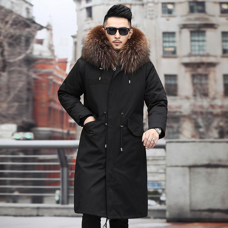 Winter Fashion Men's Parker Jacket Men's Coat Raccoon Fox Fur Liner Fur Mid-length Removable Winter Clothing
