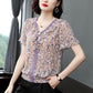Women's Summer Print Loose Top Round Neck Versatile Chiffon Short Sleeves