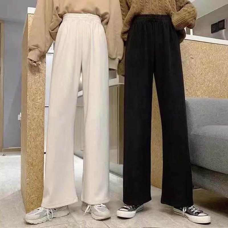 Plus Velvet Thickened Long Trousers for Female Winter Students Korean Version Loose and Thin High Waist Leisure Sports Trousers