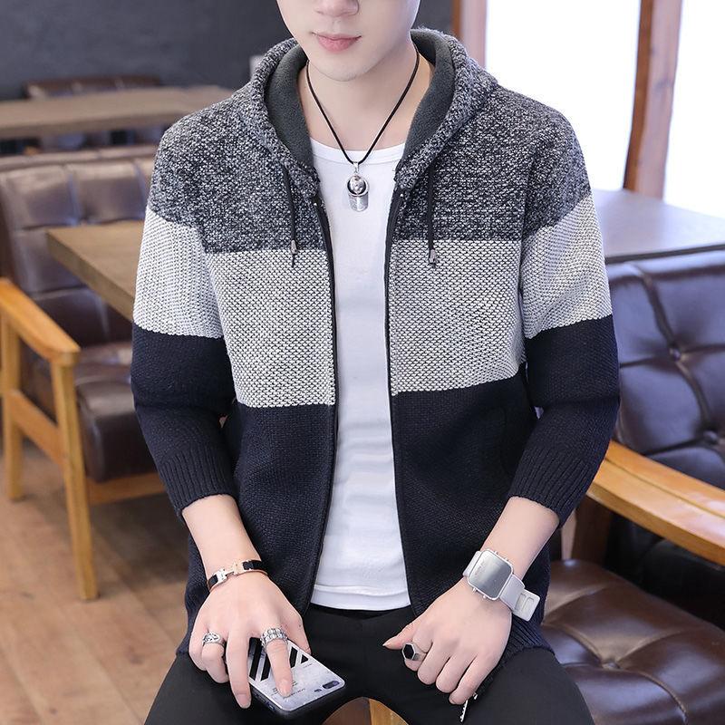 Autumn and Winter Thick Men's Cardigan Zipper Long-sleeved Sweater Hooded Sweater Warm Jacket
