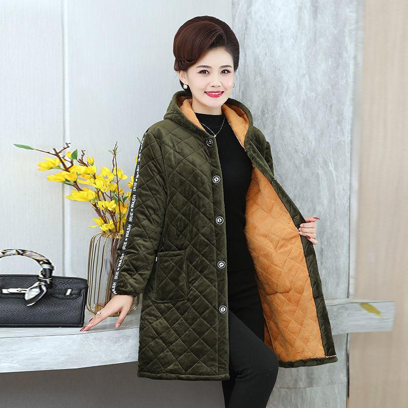 Middle-aged and Elderly Cotton-padded Clothes Women's Mid-length Mothers Wear Cotton-padded Jackets for The Elderly