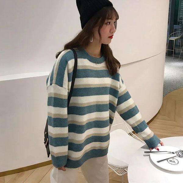 Women's Large Size Round Collar Sweater Loose Autumn Winter Versatile Long Sleeve Short Pullover Casual Knitted Bottom Sweater