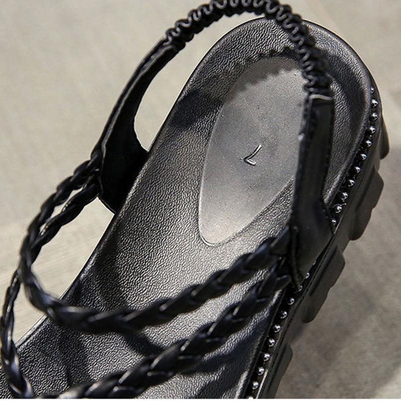 Muffin Thick Bottom Casual Sandals Summer Flowers Flat Heightened Roman Shoes Ladies Sweet Temperament Sandals A Pedal