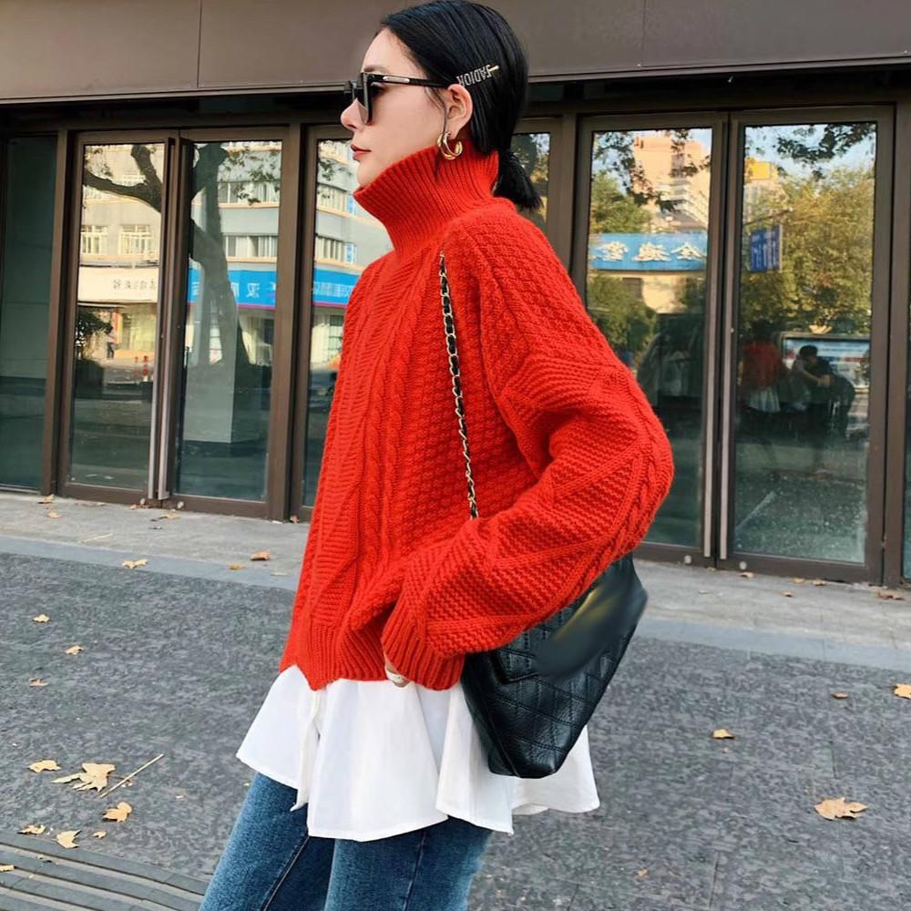 Turtleneck Suit Twist Sweater + Sleeveless Ruffle Shirt Women Linen Two-piece Winter