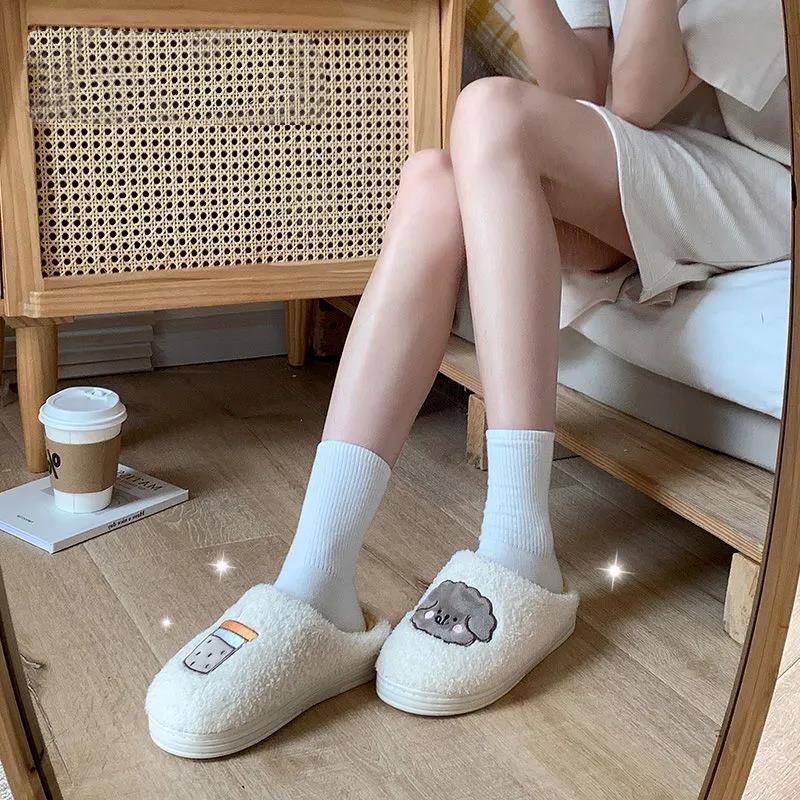 Autumn and Winter Slippers with Non-slip Soles Plush Slippers Indoor Cute Plush Slippers Soft Shoes