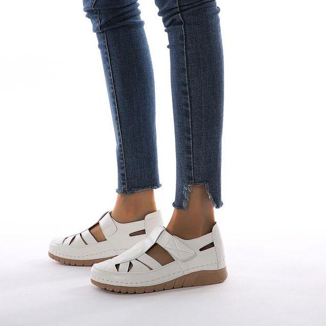 Office Ladies Spring Summer Large Size Breathable Flat Sandals Women's Autumn Solid Color Hollow Casual Leather Single Sandals