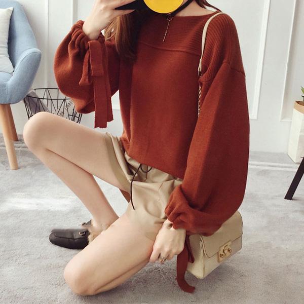 Fashion Solid Color Lantern Sleeve Sweater Women's Loose Pullover Knitwear Regular Puff Sleeve Top Outer Wear