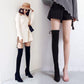Black Elastic Flock Slim Fit Over The Knee Boots Women Autumn Winter Ladies High Heel Plus Velvet Thigh High Boots Chunky Heel Suede Boots