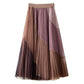 Pleated Printed Gauze Skirt High Waist Elastic Waist Mid-length Large Hem Skirt Spiral Color Stitching Lace A-line Skirt