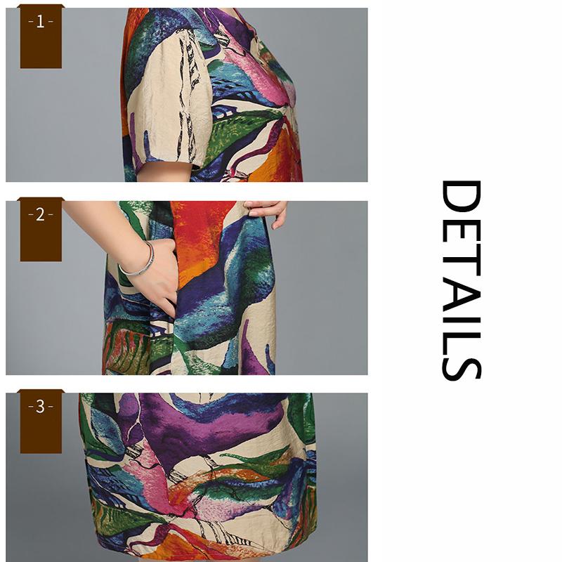 Women Summer L-XXXXXL Plus Size Mid-length Printed Dress Short Sleeve A-line knee-length