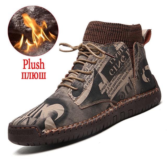Winter Men's Boots Thick Plush Warm Men's Snow Boots Suede Men's Ankle Boots Handmade Men's Boots Winter Outdoor Men's Shoes