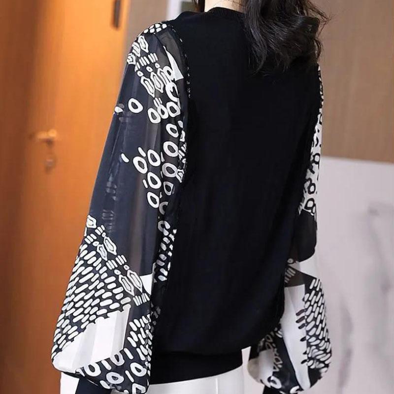 Women Elegant Chiffon Shirt Casual Pullover Summer Long Sleeve T-shirt Boutique Shirt