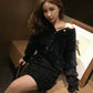 Women Faux Mink Cashmere Lazy Loose Crew Neck Sweater Knitted Cardigan Button Coat