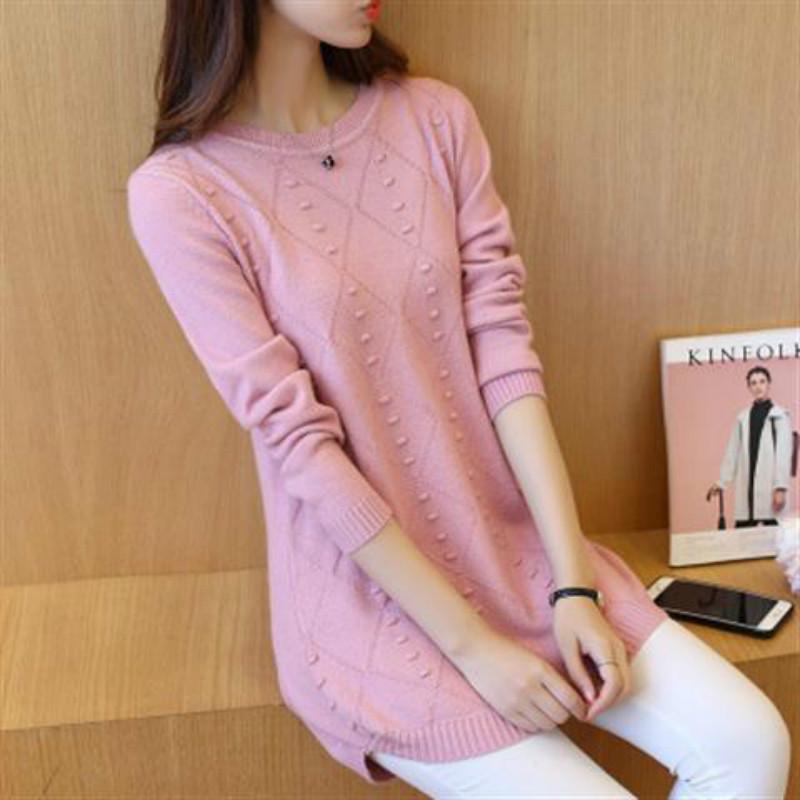 Pofulove Fashion Mid-length Round Neck Wild Base Sweater Knitted Base Sweater Sweater Women Winter