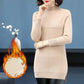 Autumn and Winter Plus Velvet Thick Sweater Mid-length Half High Neck Fashion Sweater Skirt Warm Solid Color Female Base Dress