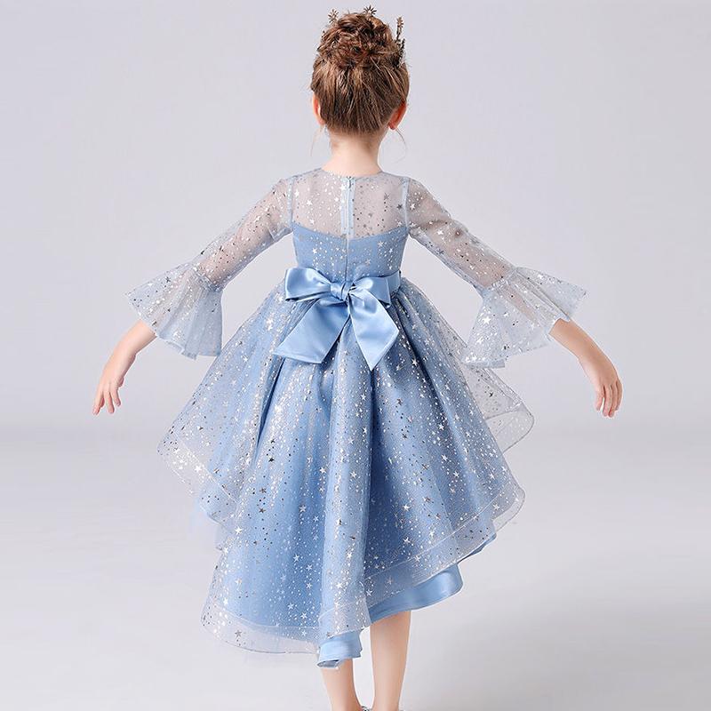 Children's Clothing Female Trumpet Sleeve Flower Girl Skirt Long Tail Red Princess Children's Dress Performance Costume
