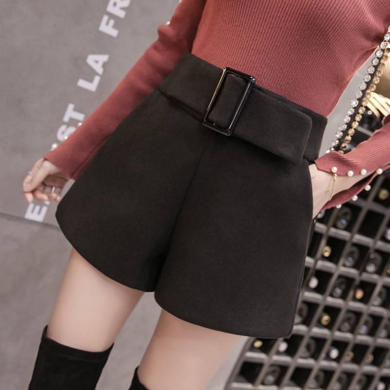 Women Wool Shorts High Waist Wide Leg Shorts Ladies Elegant Woolen Shorts Autumn Winter Bottoms
