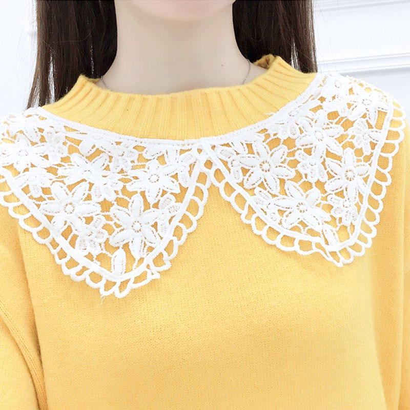 Autumn and Winter Sweater Suit Women Sweet Lace Stitching Knitted Sweater Top and Asymmetric Woolen A-line Skirt Two-piece Ladies Outfits