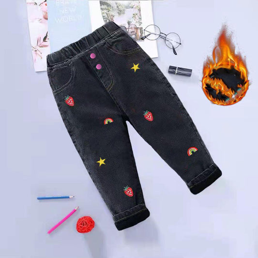 Girls' Trousers Children's Outer Wear Winter Clothes Winter Clothes Baby Girls Plus Velvet Thick Trousers